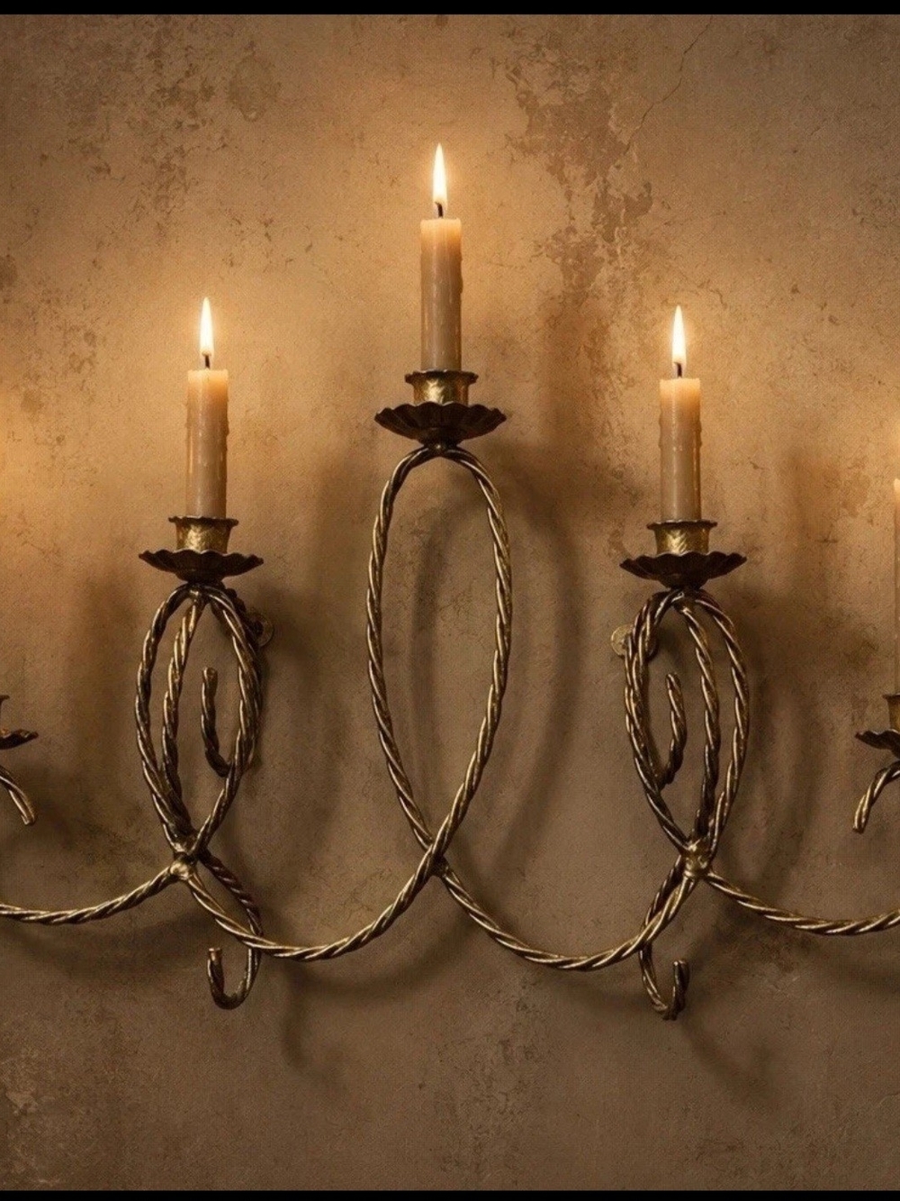 Homco Gold Twisted Metal Wall Candle Sconce